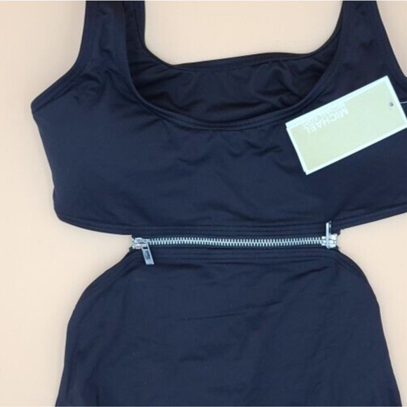 MICHAEL MICHAEL KORS CUT OUT ONE PIECE SWIMSUIT Zipper Front Black Size 8 NWT - Picture 4 of 5